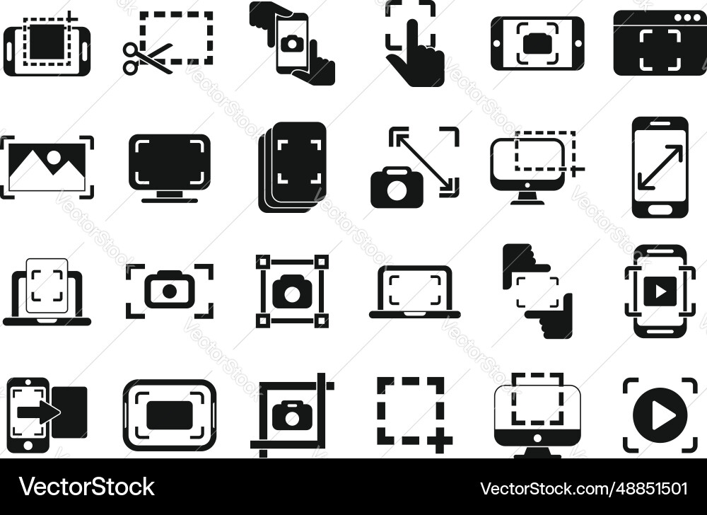 Screenshot icons set simple take app Screenshot icons set simple take app vector image