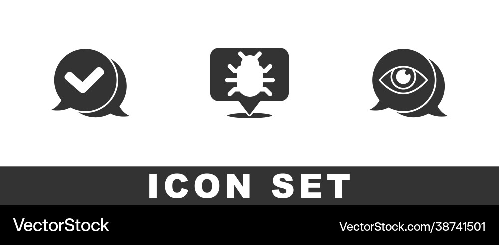 Set check mark in speech bubble system bug Set check mark in speech bubble system bug vector image