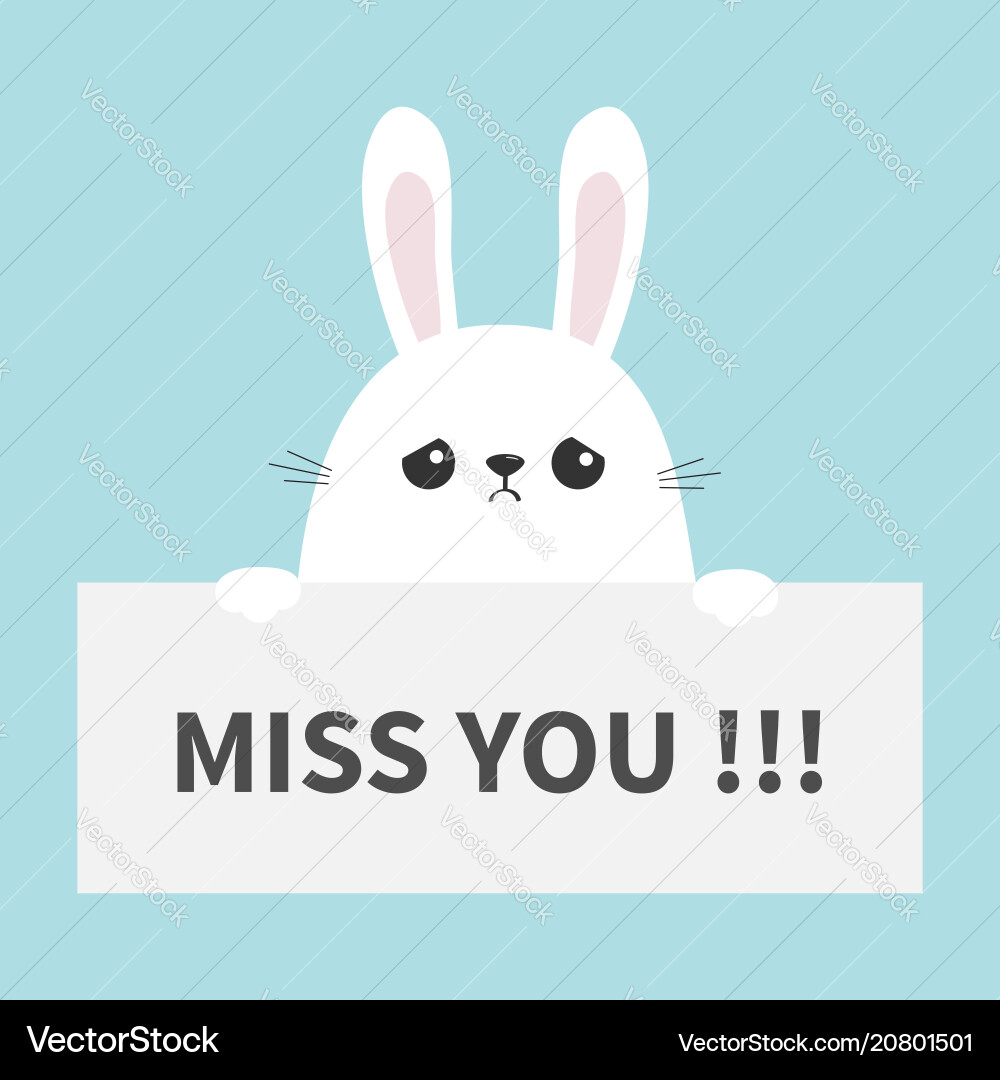 White sad bunny rabbit hanging on paper board miss vector image