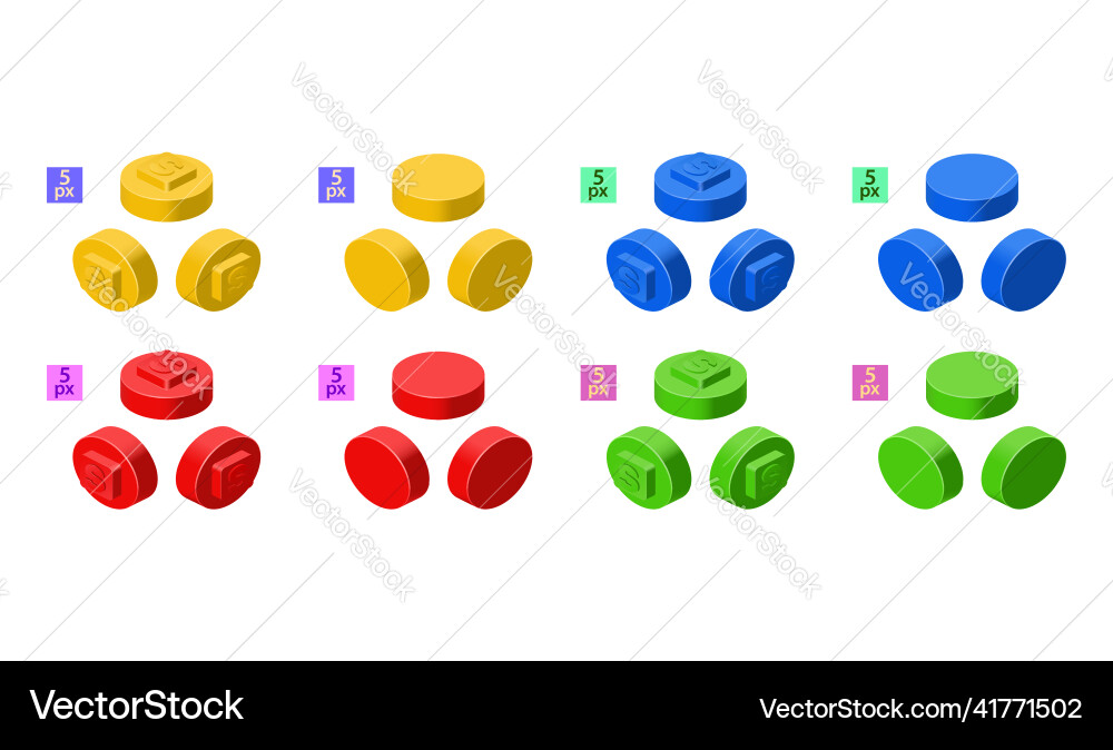3d set of colored constructor kit in isometry vector image
