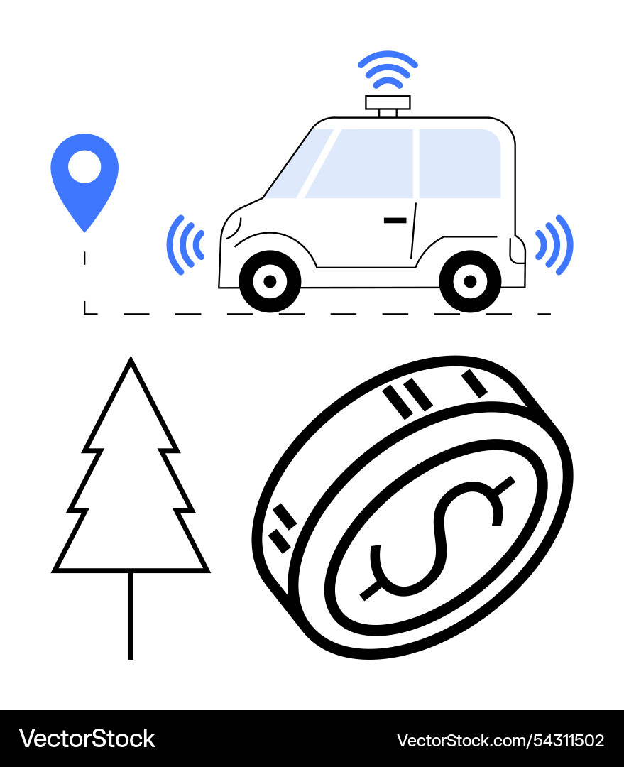 Autonomous car with real-time location tracking Vector Image