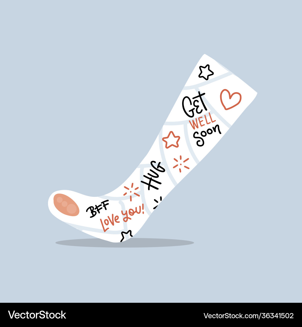 Broken leg cast with positive writings from Broken leg cast with positive writings from vector image