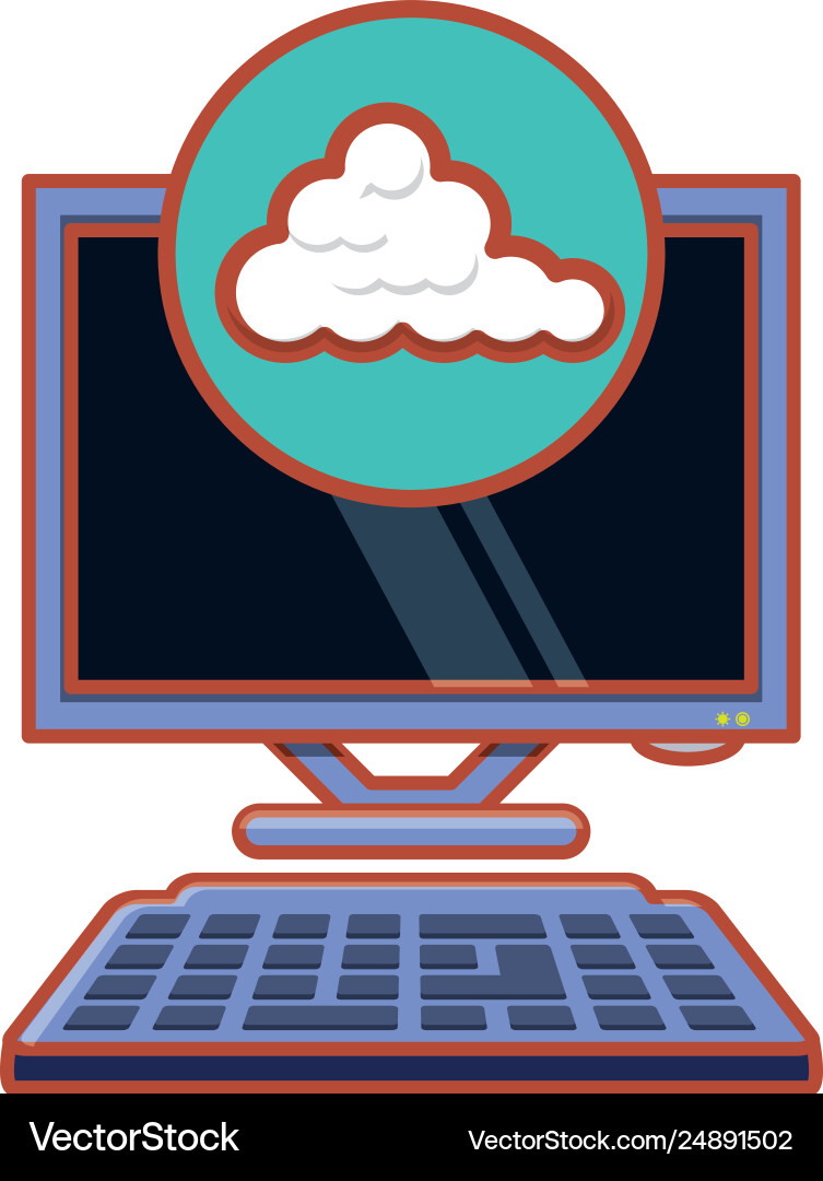 Computer desktop with cloud computing vector image