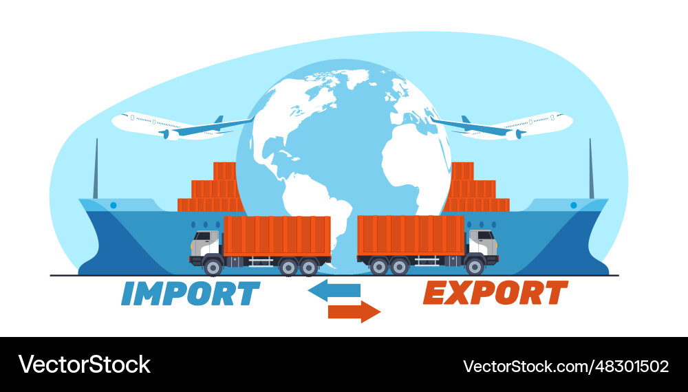 Concept of exporting and importing cargo around Concept of exporting and importing cargo around vector image