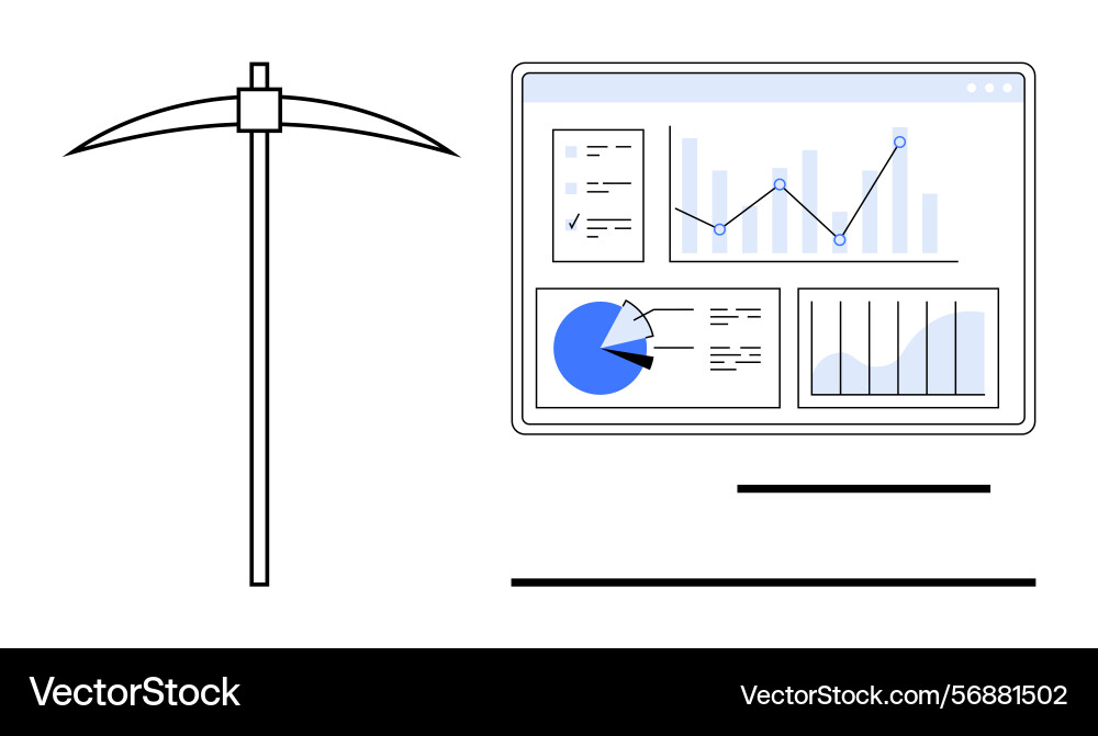 Data analytics dashboard with mining pickaxe Data analytics dashboard with mining pickaxe Vector Image