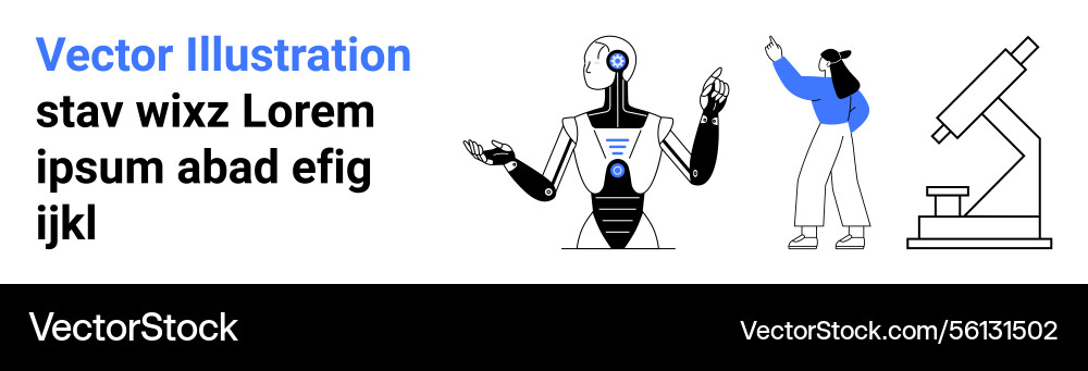 Futuristic ai robot with scientist pointing Futuristic ai robot with scientist pointing vector image