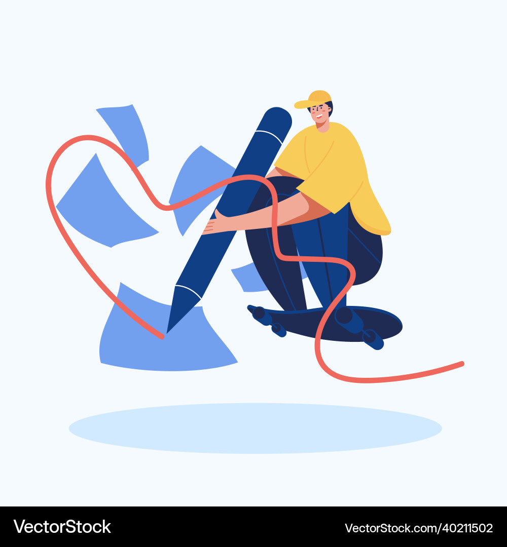 Man skating and writing web template cartoon Vector Image