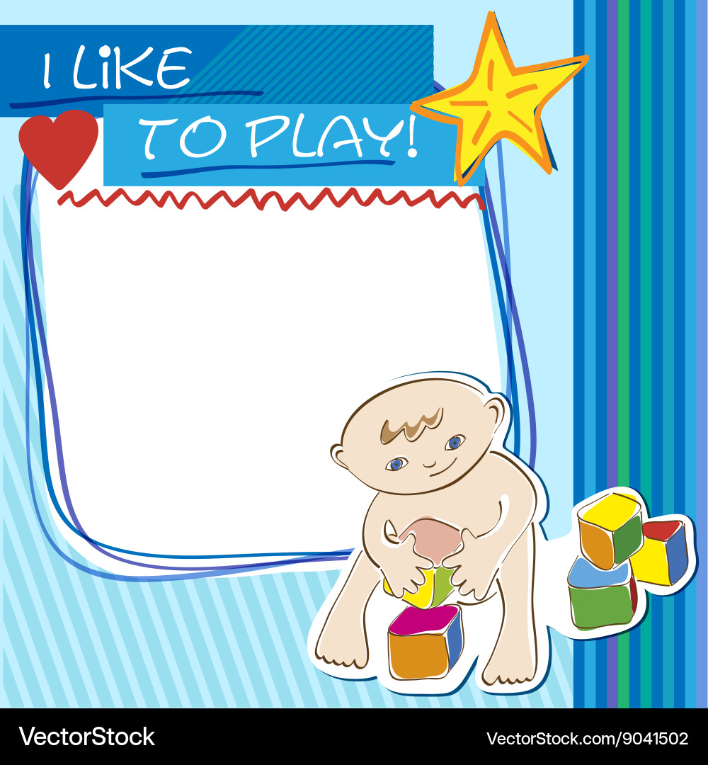 Postcard small child playing with blocks Vector Image