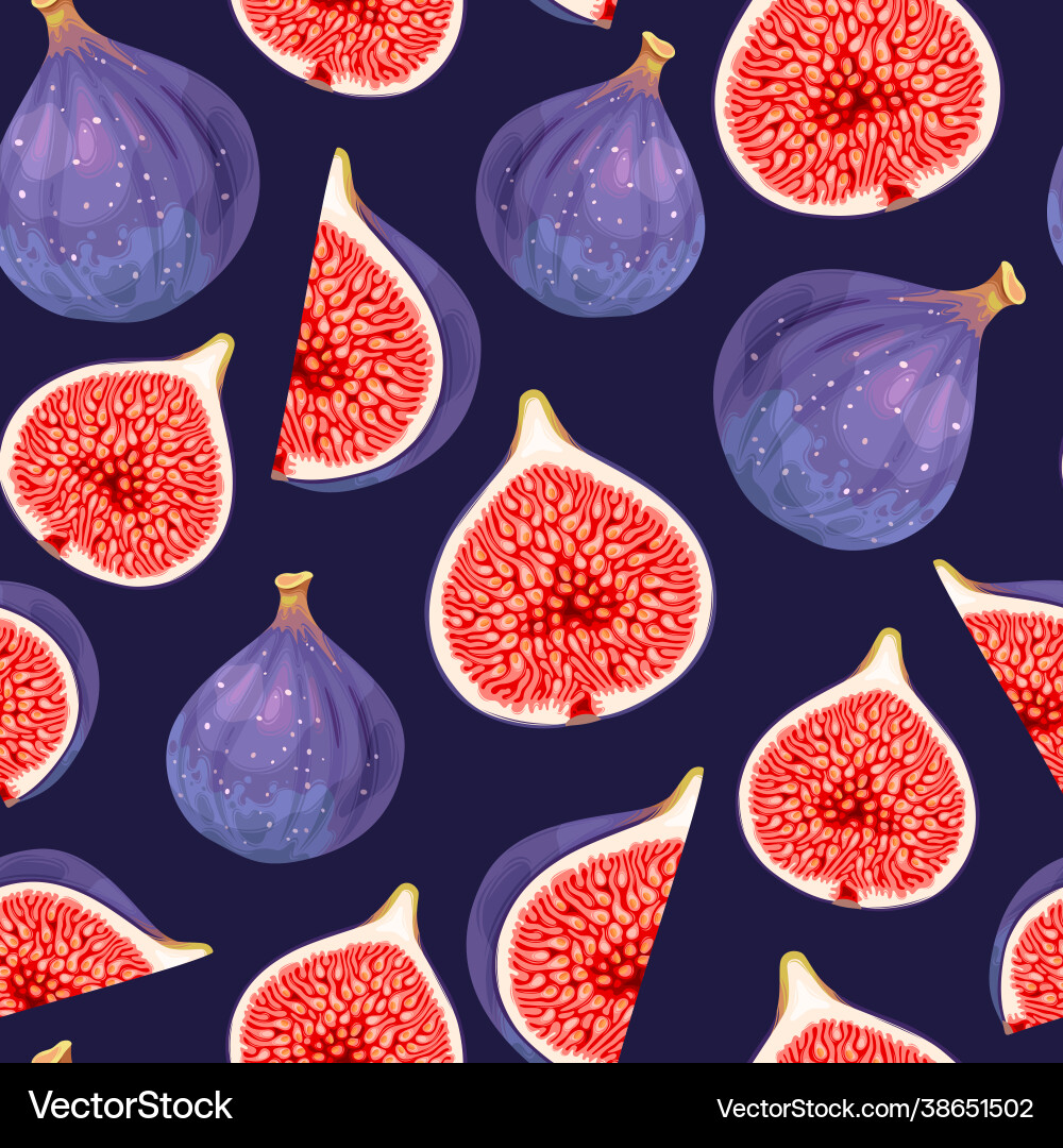Seamless pattern with fig sliced and whole vector image