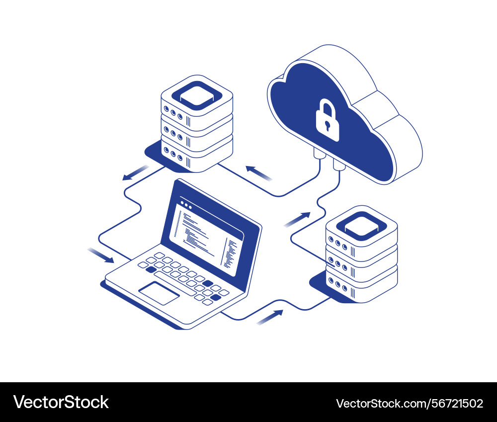 Secure cloud programming concept with developer Secure cloud programming concept with developer vector image