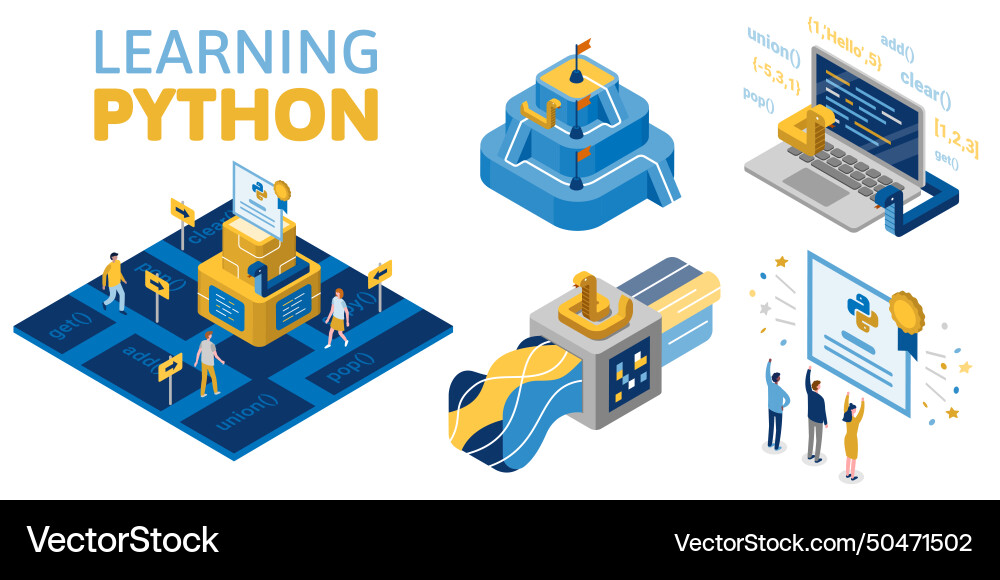 Set of isometric about learning Vector Image