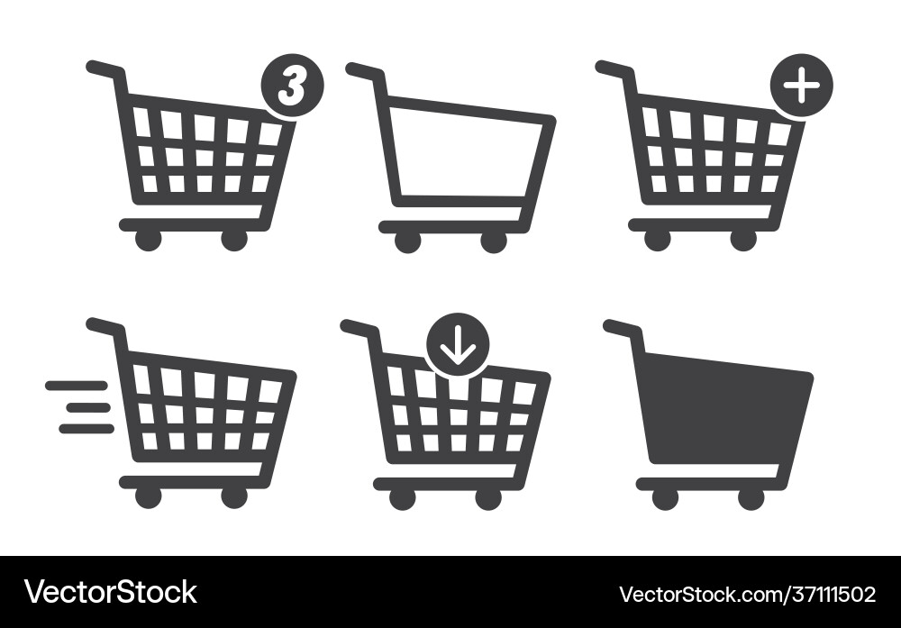 Shopping cart set add to number Shopping cart set add to number vector image