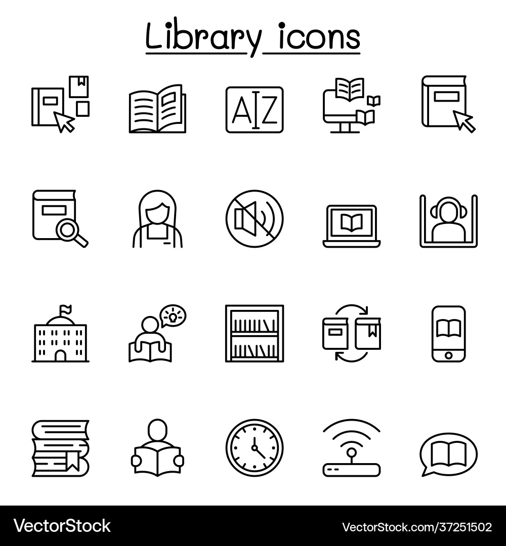 Thin Line Library Icon Set vector image