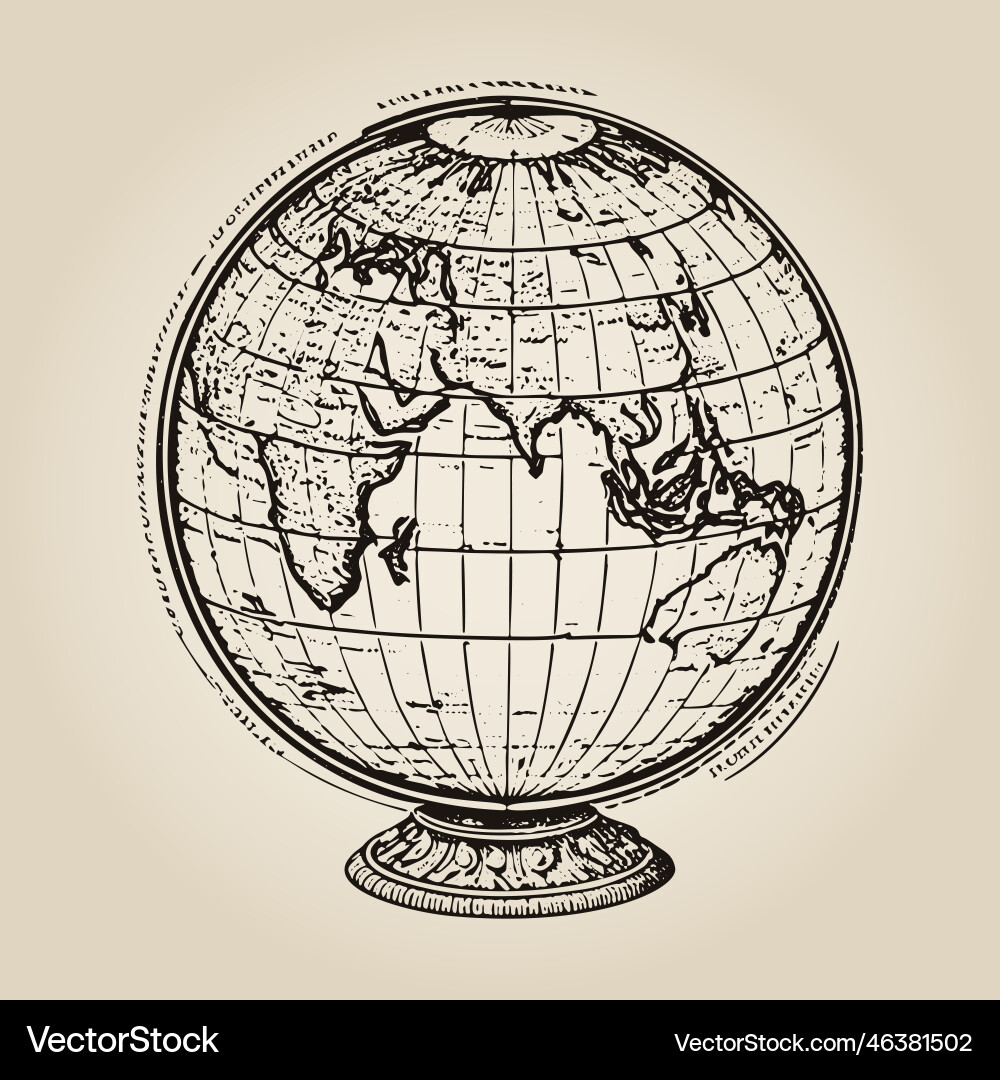 Vintage drawing of a globe – Royalty-Free Vector | VectorStock, image size:1000x1080