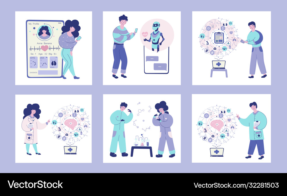 Artificial intelligence applications set in flat Artificial intelligence applications set in flat vector image