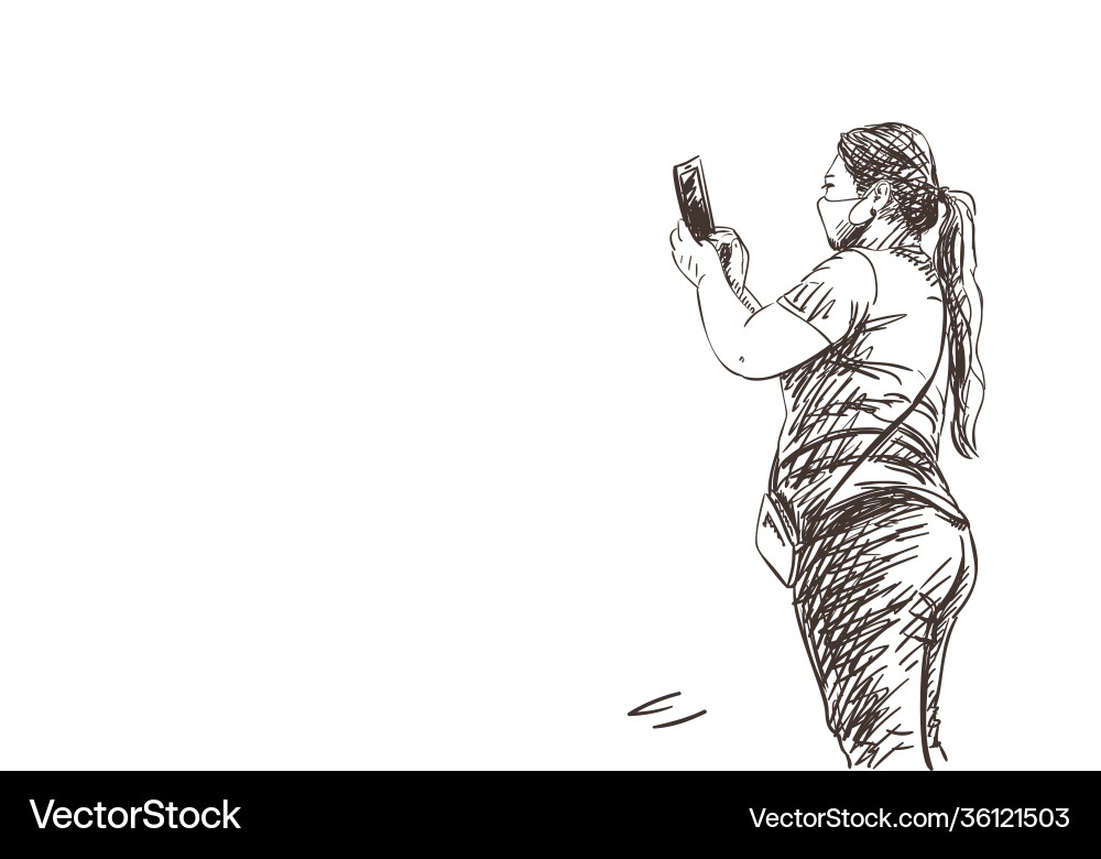 Asian plus size woman in medical face mask taking Asian plus size woman in medical face mask taking vector image