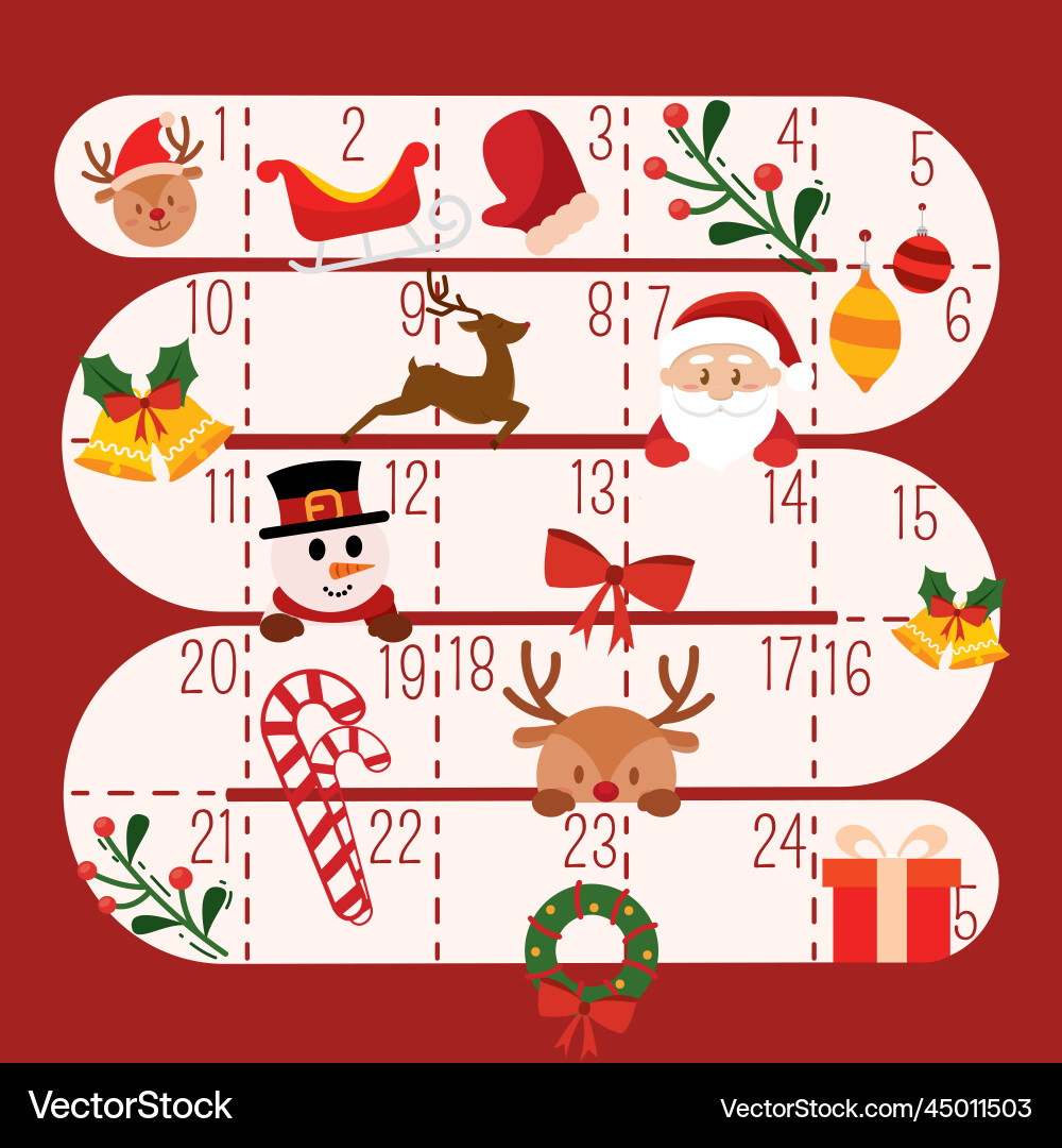 Christmas advent calendar with traditional objects Vector Image