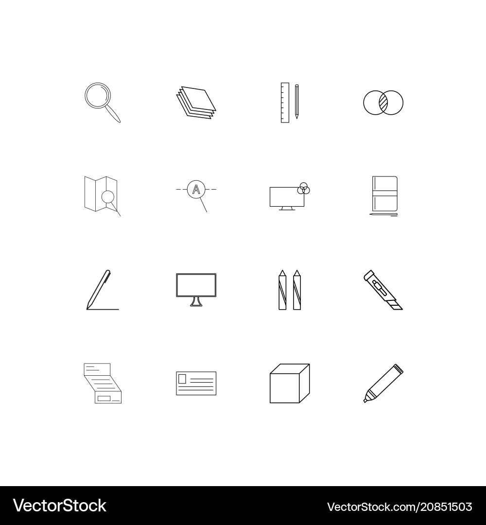 Creative process and design linear thin icons set vector image