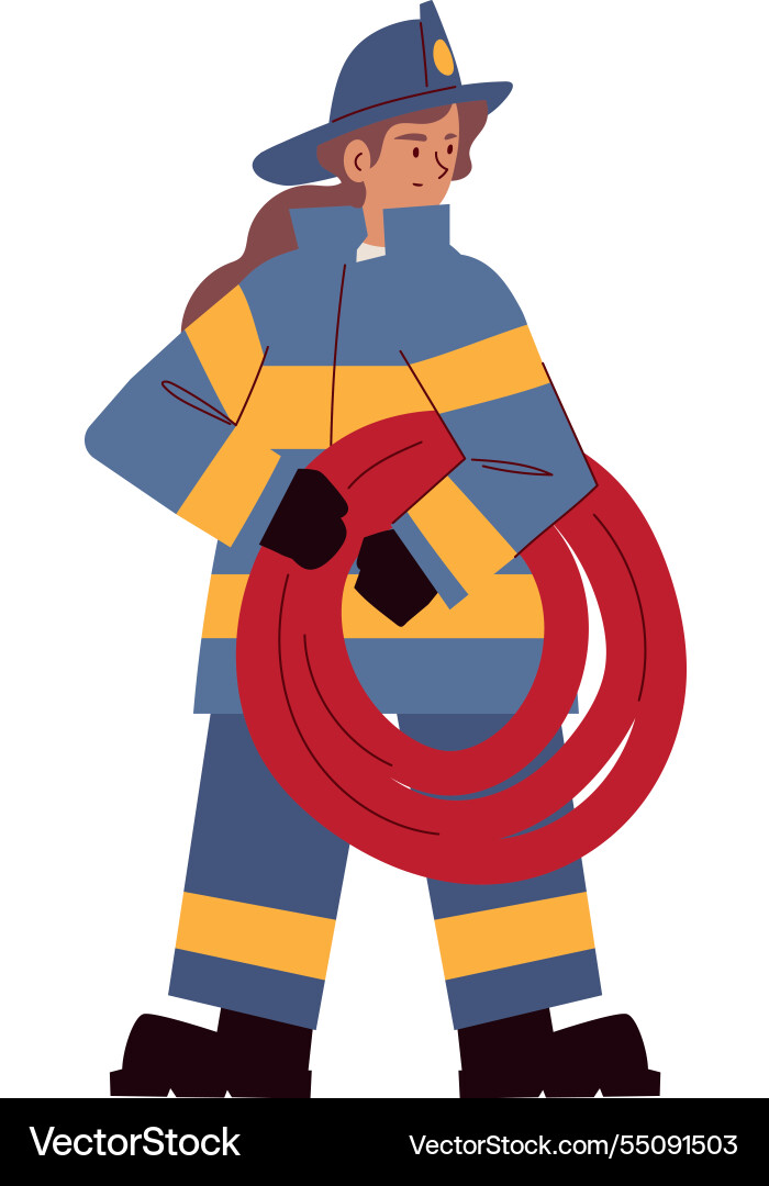 Firefighter Mädchen mit Schlauch Vektorbild