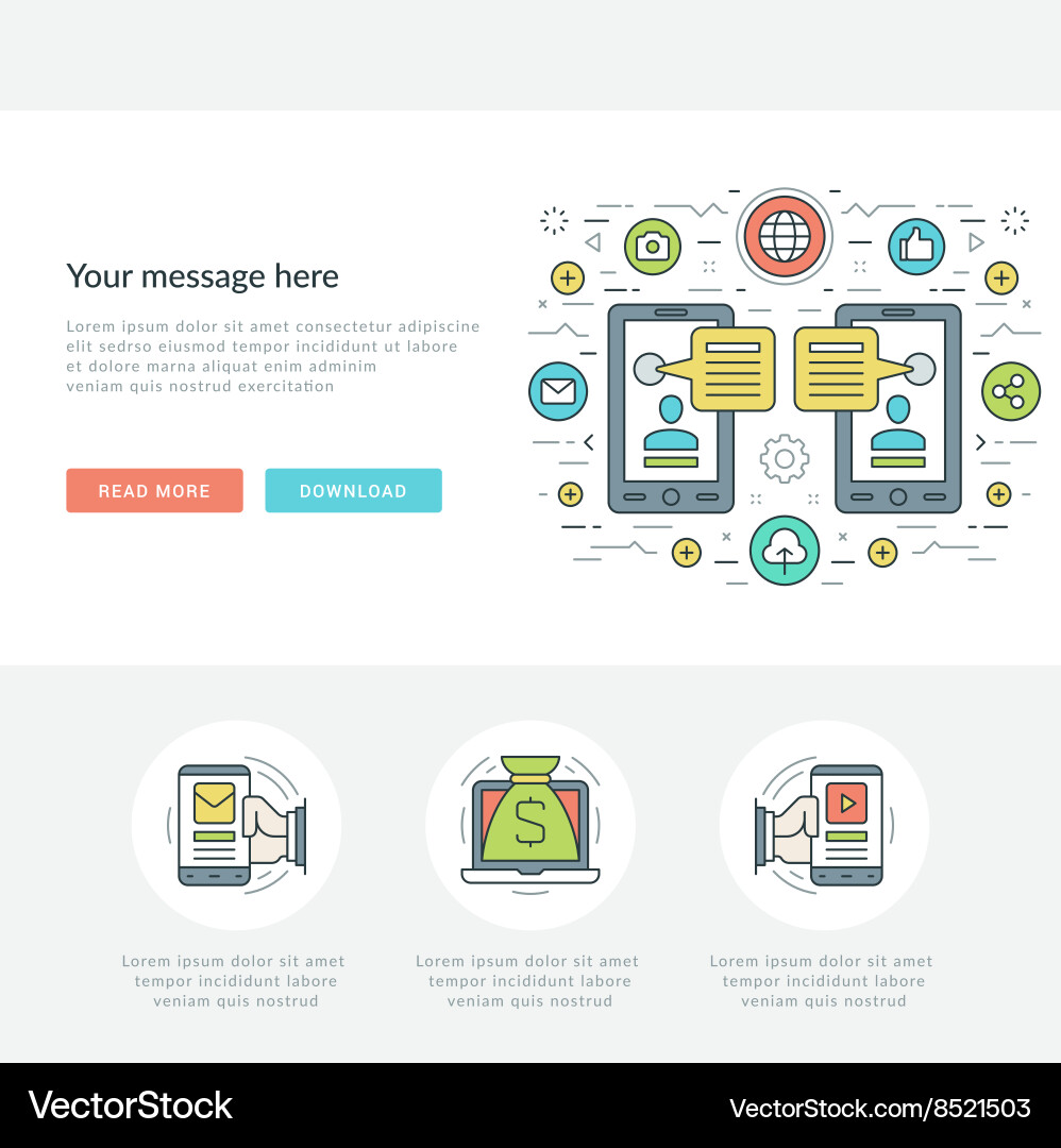 Flat line business concept web site header Vector Image