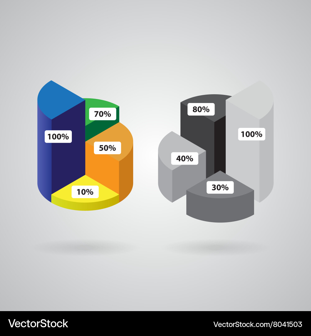 Four Column Pie Chart - Color & Grayscale Vector Image