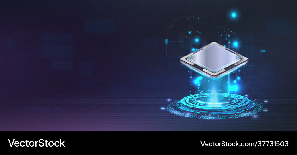 Futuristic Microchip Processor with Lights vector image