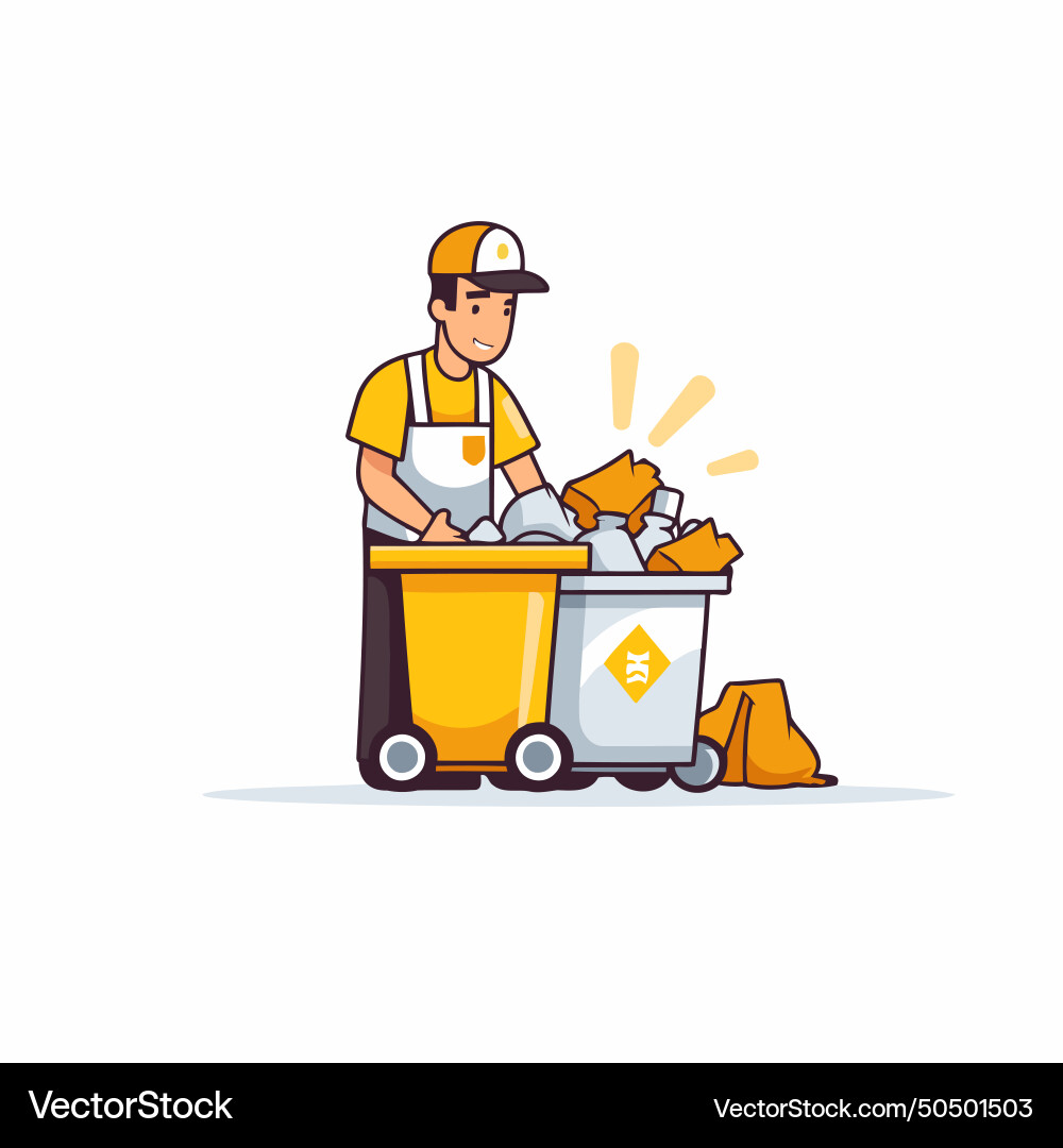 Garbage collector throwing trash in the can Vector Image