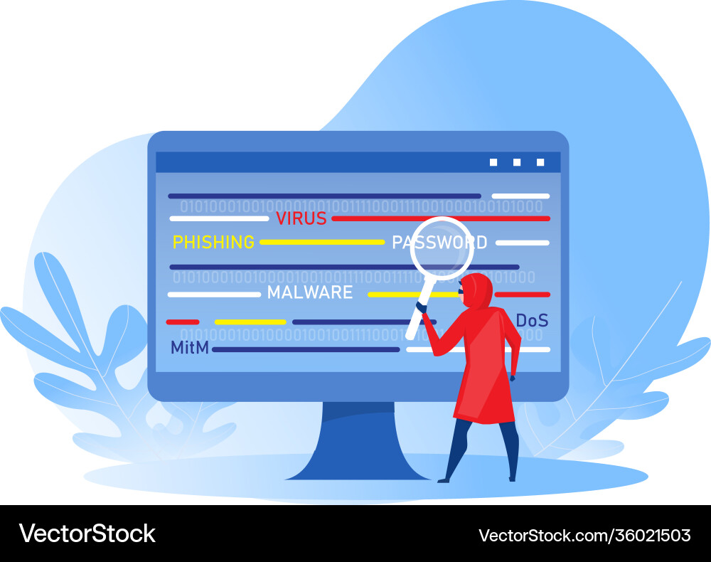 Hacker holding magnifying glass for attack Hacker holding magnifying glass for attack vector image
