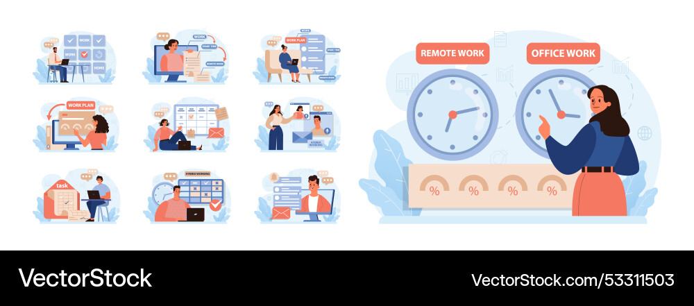 Hybrid work set characters with a flexible vector image