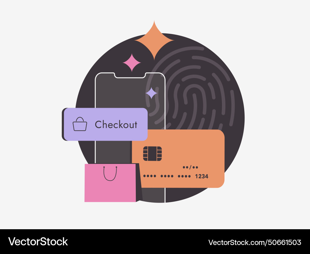 M-commerce checkout with biometric authentication M-commerce checkout with biometric authentication vector image