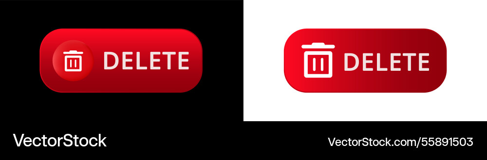 Red delete button icons with trash can vector image