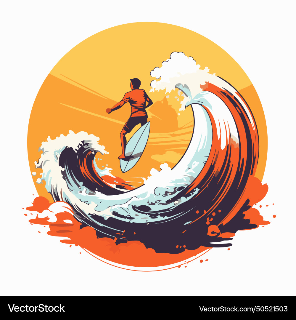 Surfer on the wave in form of a circle vector image