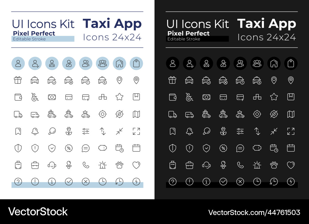 Taxi service pixel perfect linear ui icons set vector image
