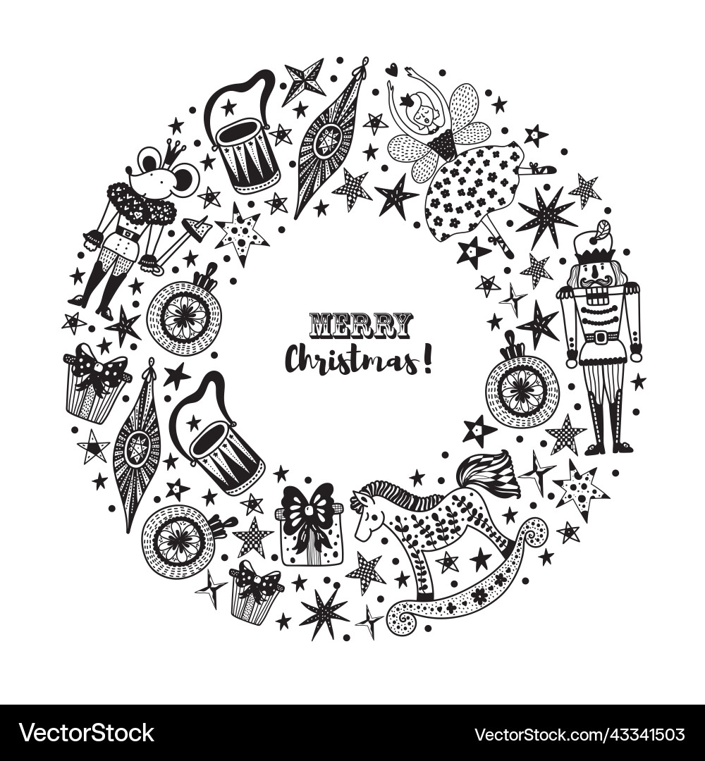 Weihnachtskranz mit Motiven aus dem Ballett n Weihnachtskranz mit Motiven aus dem Ballett n vektorbild