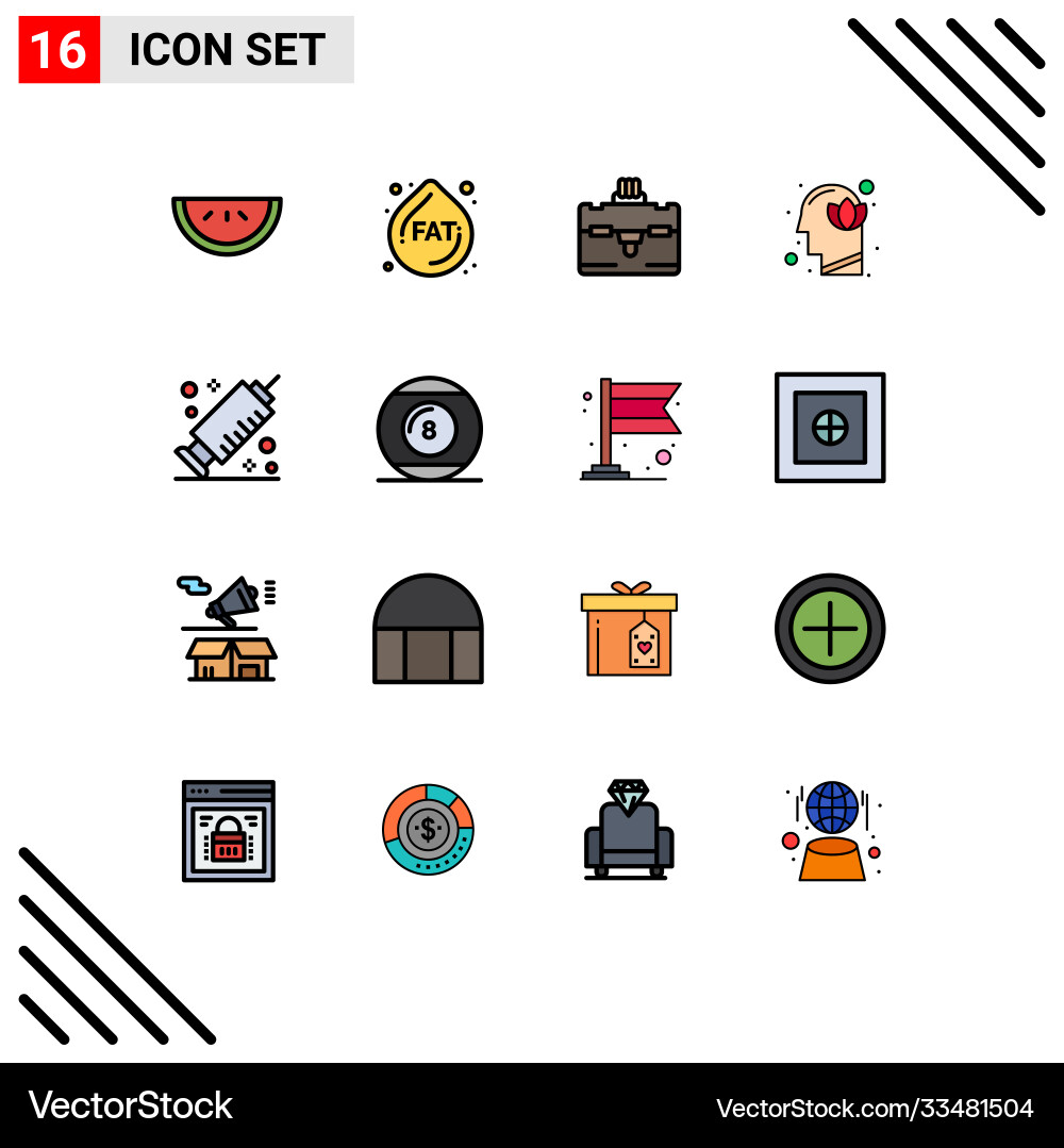 16 universal flat color filled lines set for web Vector Image
