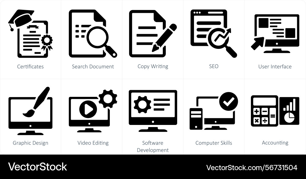 A set of 10 hard skills icons as certificates vector image