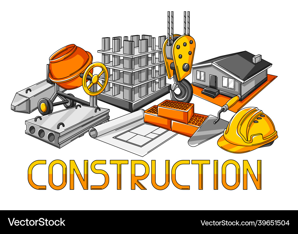Background design with housing construction items Background design with housing construction items vector image