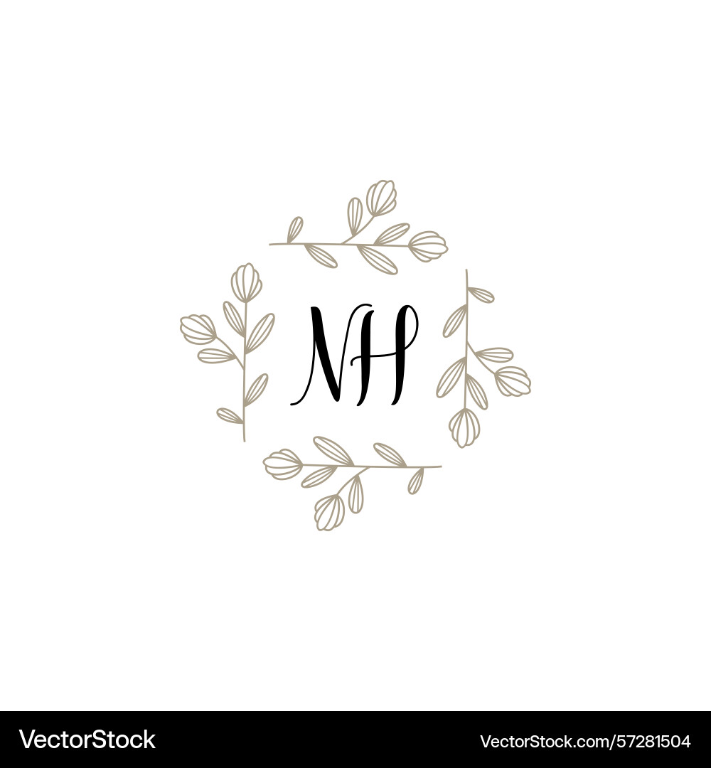Botanical monogram logos with initial nh Vector Image