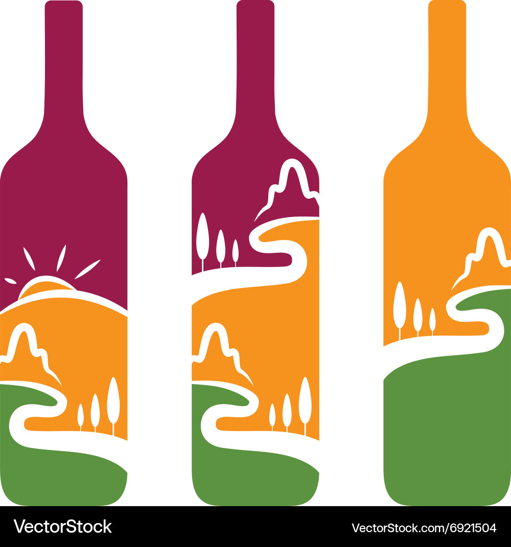 Concept of wine bottles with trees and mountains vector image