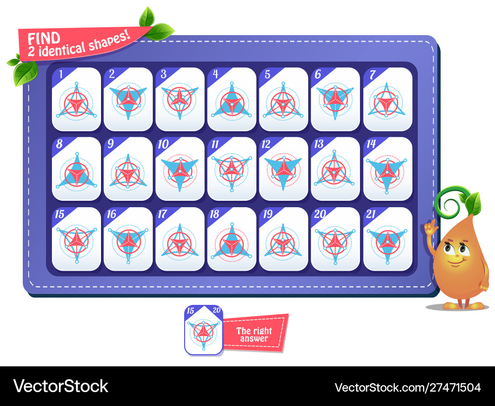 Find Two Identical Shapes Game vector image