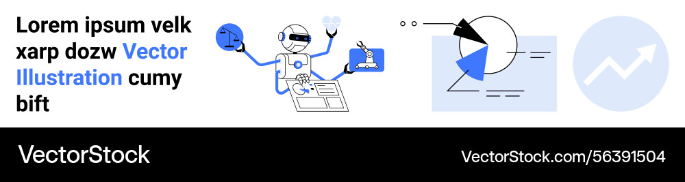 Futuristic robot analyzing data with pie charts Futuristic robot analyzing data with pie charts vector image