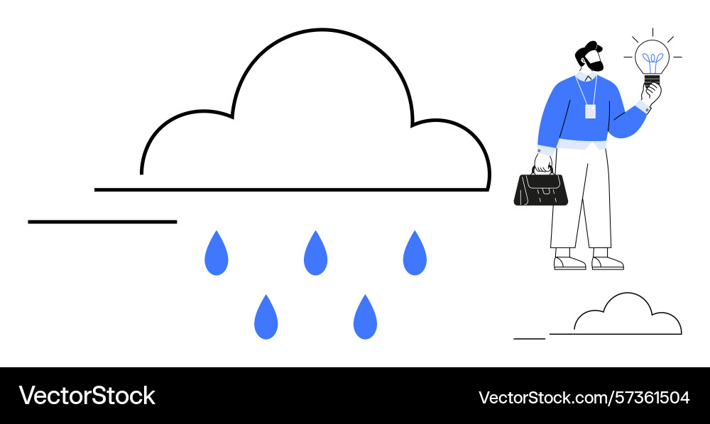 Man generating ideas amid rain symbolizing vector image