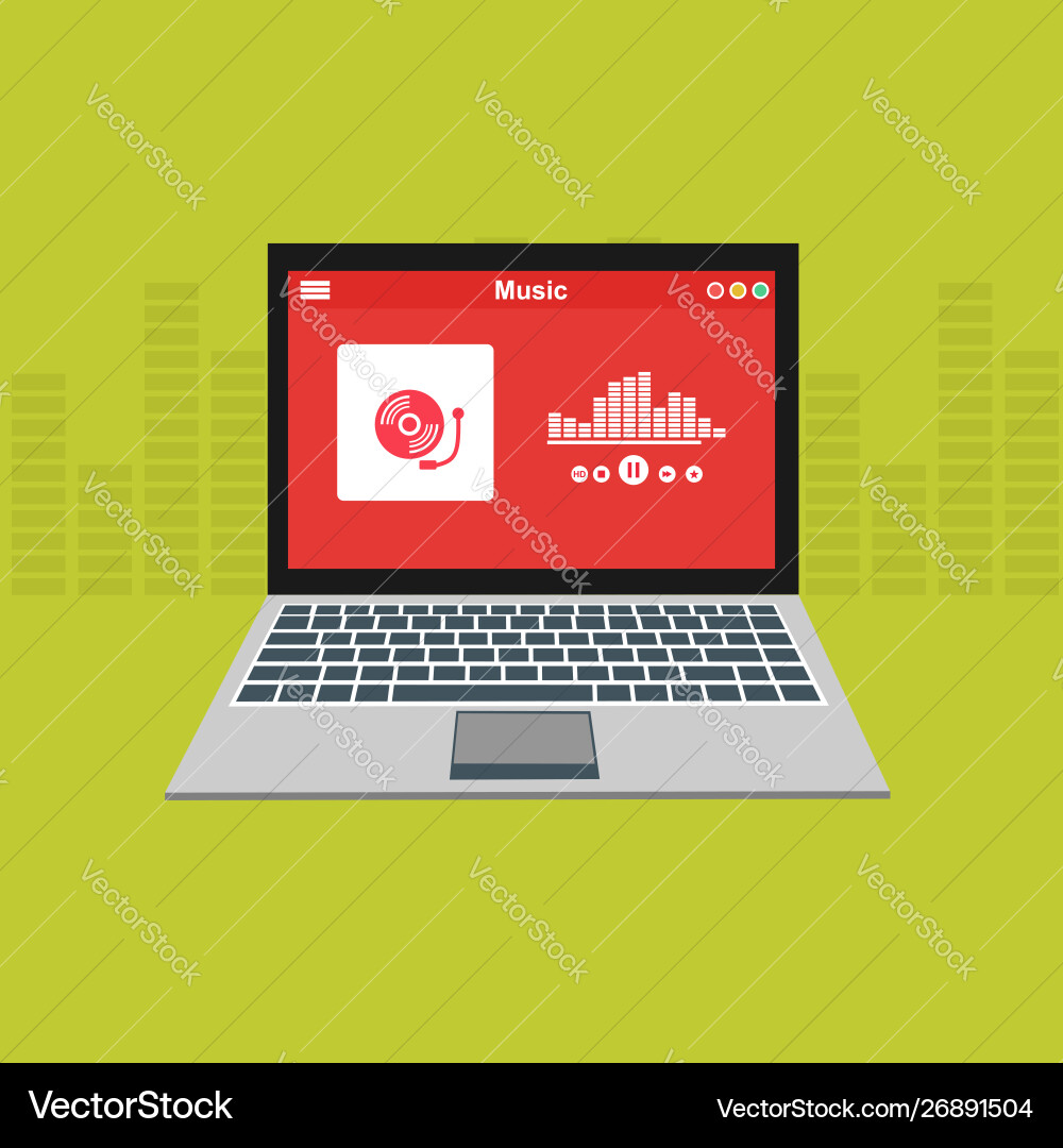 Media player application app template with flat Vector Image