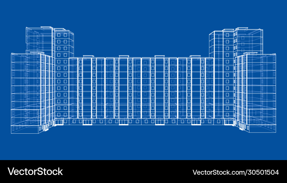 Multi-Story Building Wireframe Model Vector Image