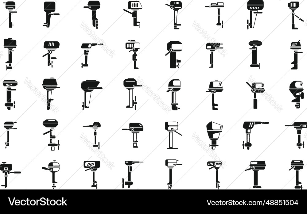 Outboard motor icons set simple engine Outboard motor icons set simple engine vector image