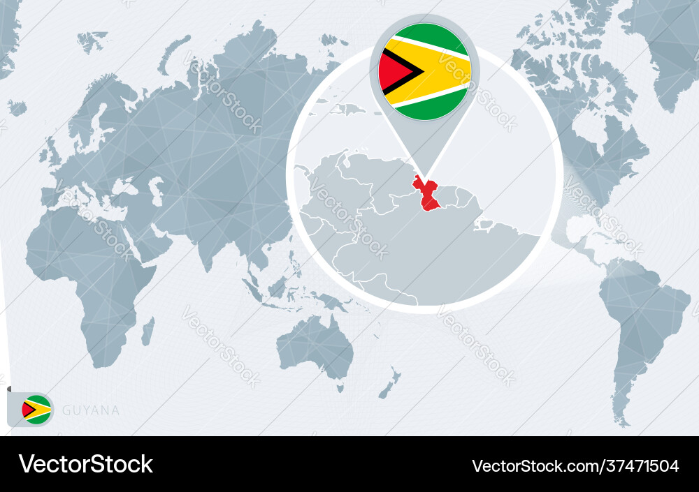 Pacific centered world map with magnified guyana Pacific centered world map with magnified guyana vector image