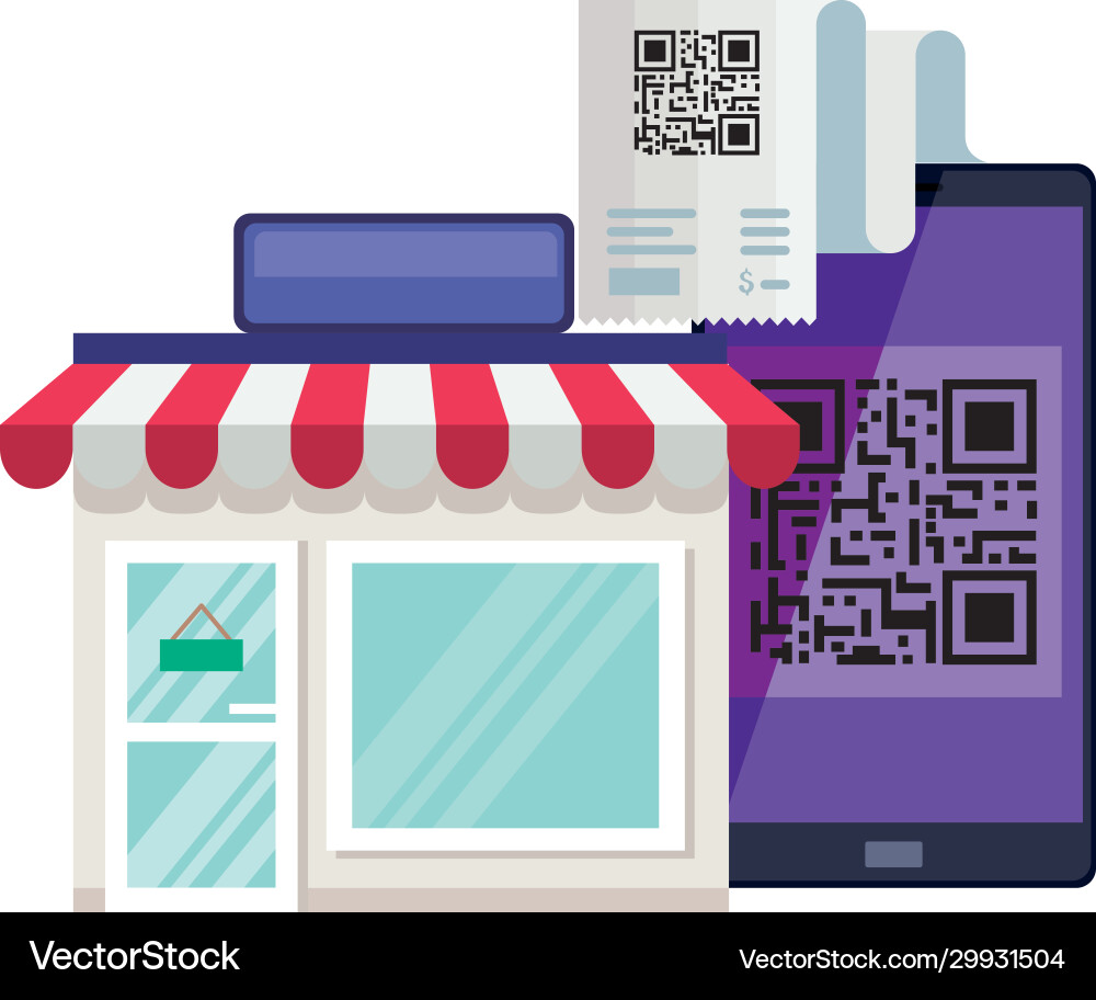 Qr code paper store and smartphone design vector image