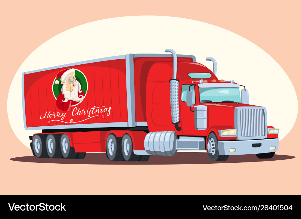 Roter LKW mit santa claus Vorstand Weihnachten Roter LKW mit santa claus Vorstand Weihnachten vektorbild