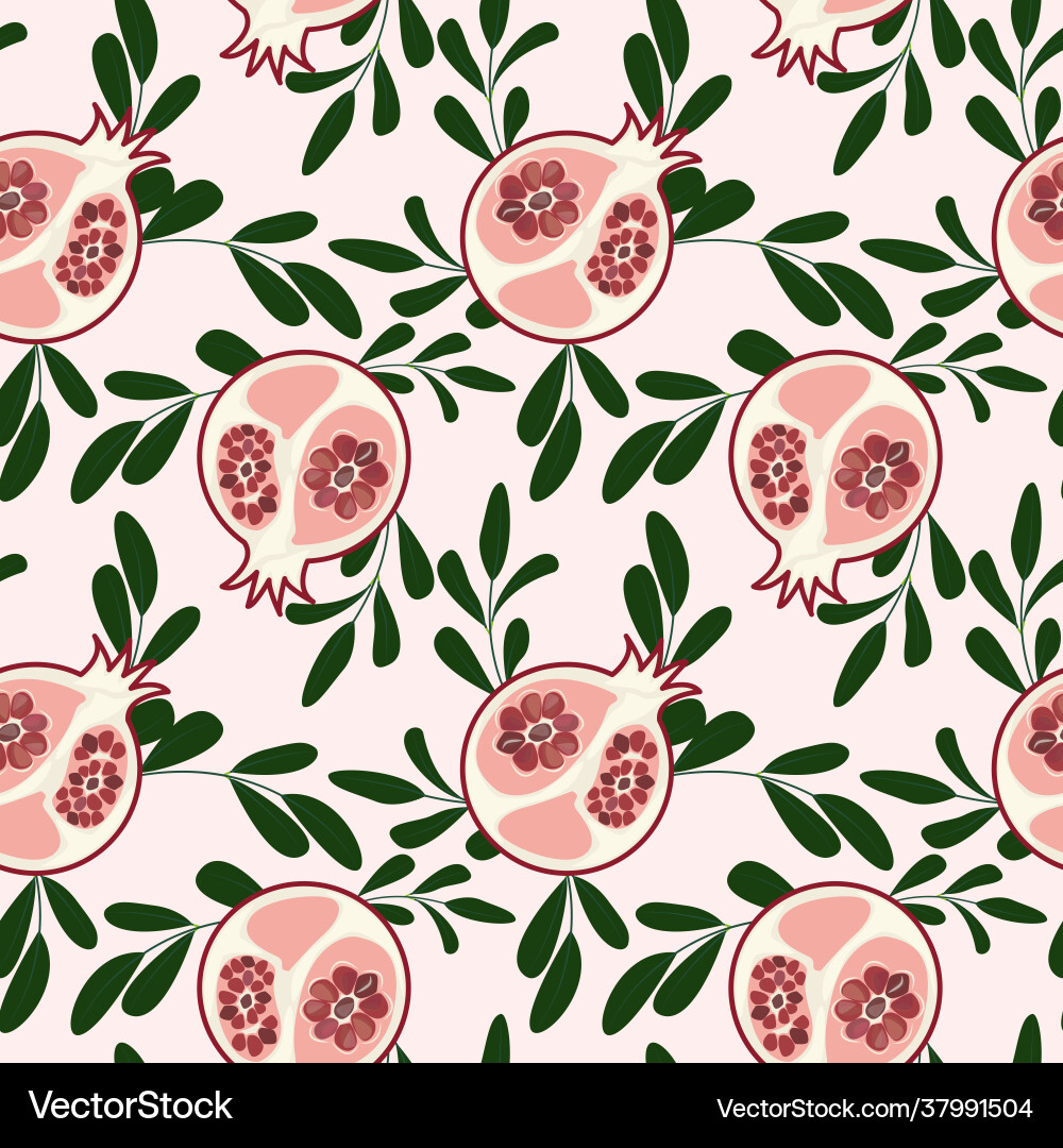 Seamless pattern with pomegranate and twigs vector image