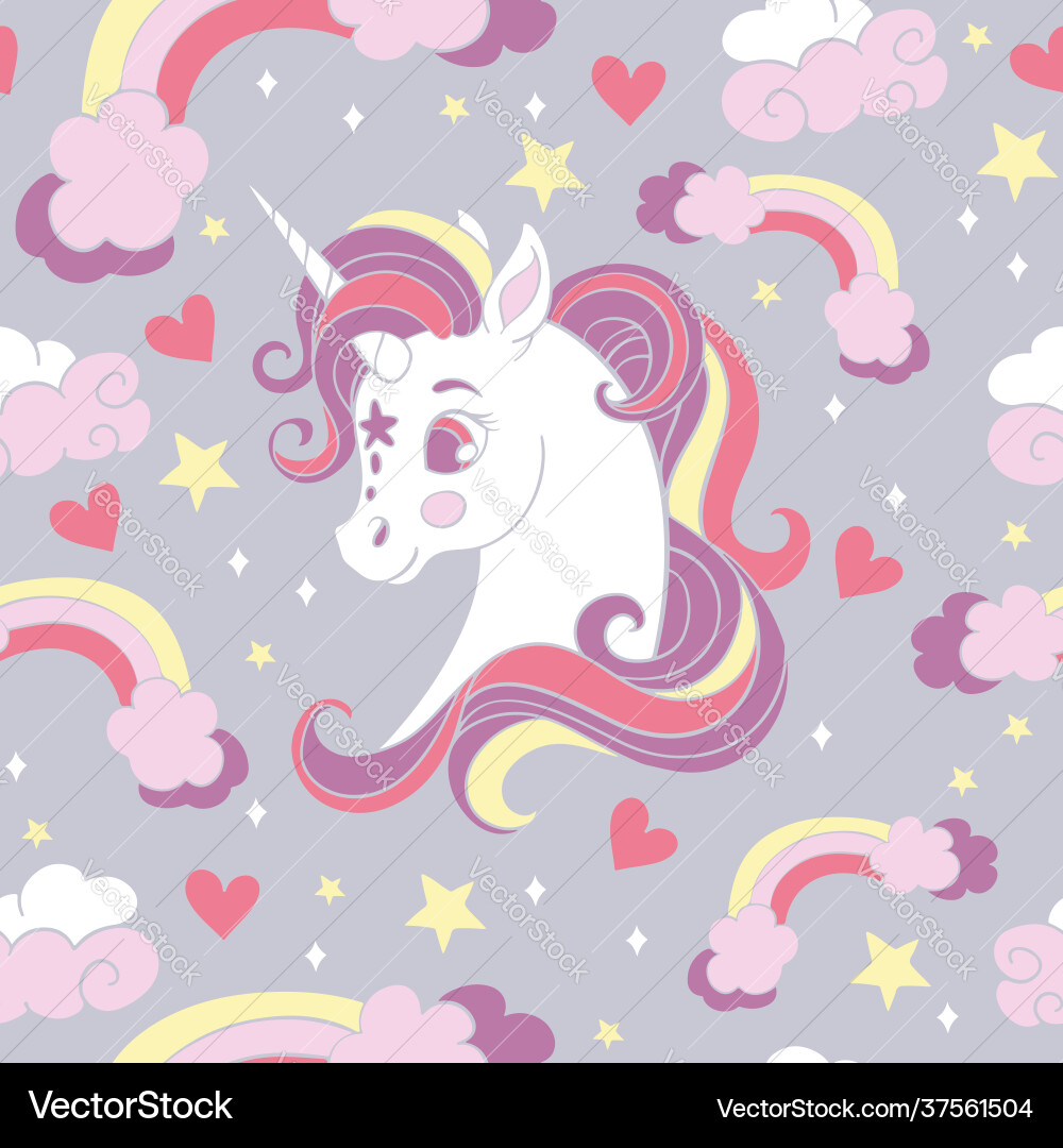 Seamless pattern with pretty unicorn gray Seamless pattern with pretty unicorn gray vector image